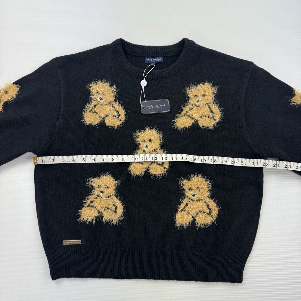 Simply Southern Teddy Bear Sweater Womens Large Black Fuzzy Pullover NWT - Picture 7 of 9